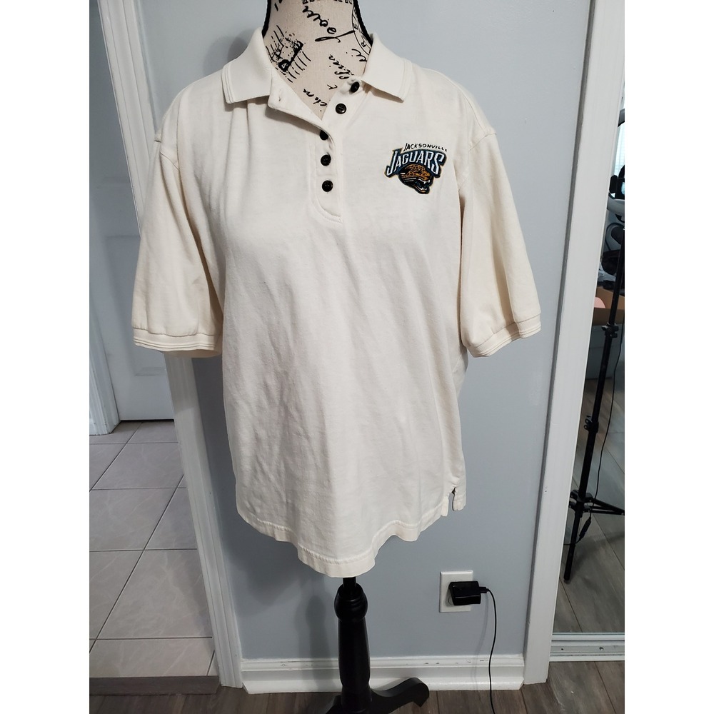 Antigua Jacksonville Jaguars Women Polo Shirt Small Cream Cotton NFL Football